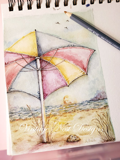 Digitaldruck Sommer-Sonnenuntergang Nr. 1 Aquarellmalerei