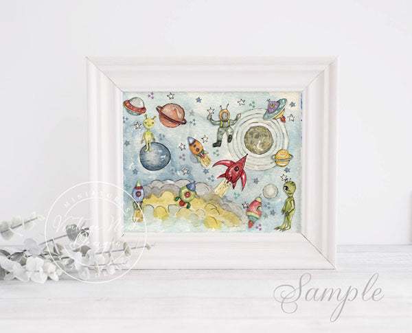 Digital Print Sun Moon Stars No.1 Watercolor Instant Download