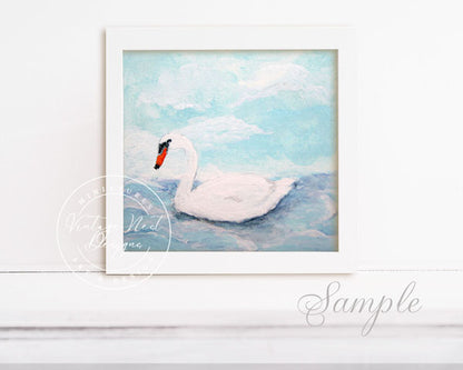 Digital Print Swan No.1 Acrylic Painting Dollhouse Miniature Instant Download
