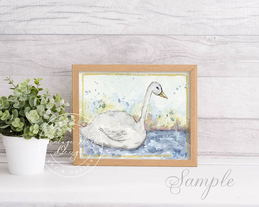 Digital Print Swan No.2 ACEO Watercolor Painting Instant Download