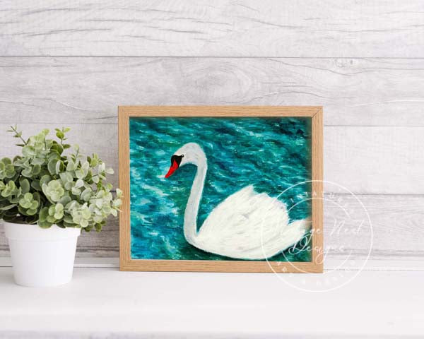 Digital Print Swan No.3 Watercolor Painting Instant Download