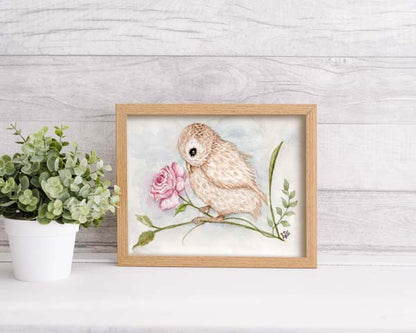 Digital Print Sweet Baby Owl No.1 Watercolor Painting Instant Download