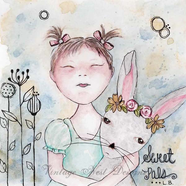 Digital Print Sweet Pals No.1 Watercolor Painting Instant Downlload