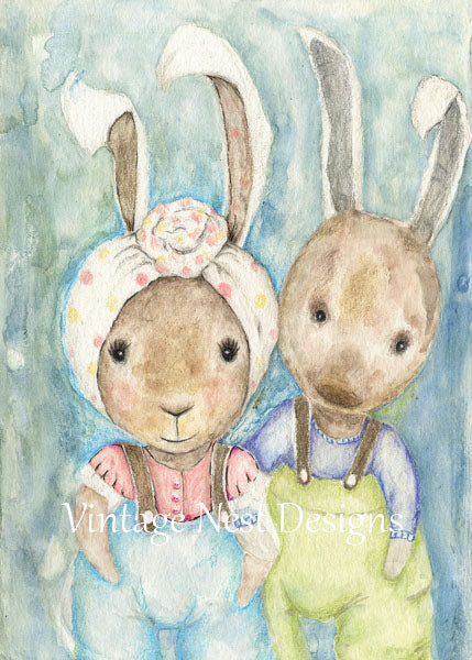 Digitaldrucke Süße Kaninchen Nr. 1 Aquarellmalerei