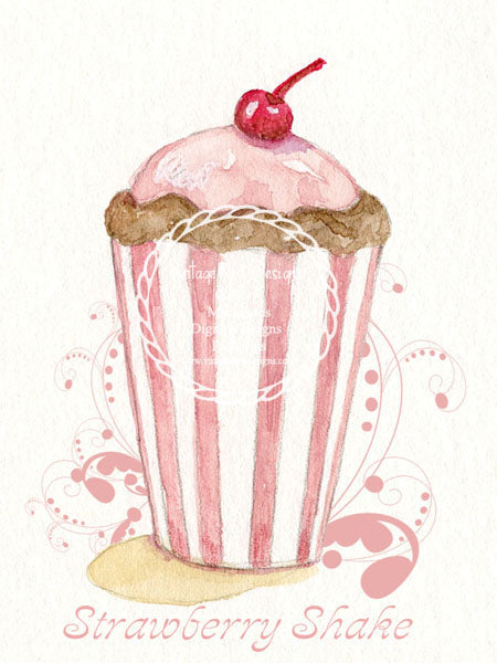 Strawberry Shake No.1:2 Dollhouse Miniature Digital Print Watercolor Painting
