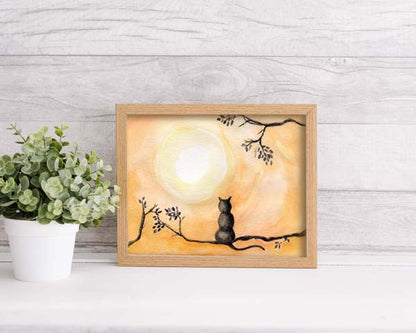 Digital Print The Cat & the Moon No.2 ACEO Watercolor Instant Download