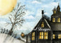 Digitaldruck Kürbis & Katze Nr.2 ACEO Aquarell Sofort-Download