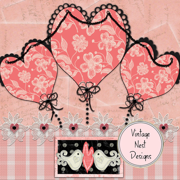 Drei Herzen Schnellseite Nr.1 Digitaldruck Scrapbooking Illustration