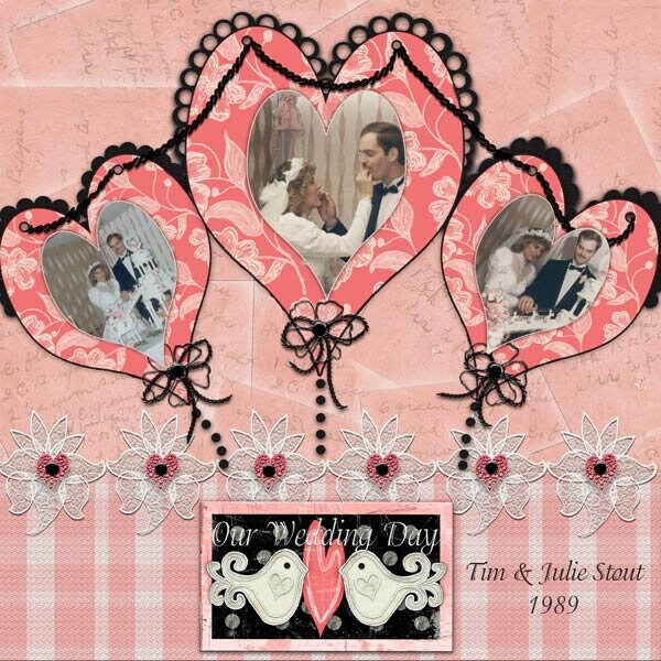 Drei Herzen Schnellseite Nr.1 Digitaldruck Scrapbooking Illustration