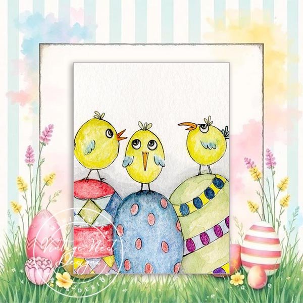 Digital Print Three Quirky Tweets No.1 ACEO Watercolor Painting Instant Download