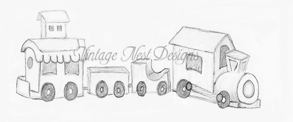 Digitaldruck Choo Choo Zug Nr.1 Bleistiftzeichnung Sofort-Download