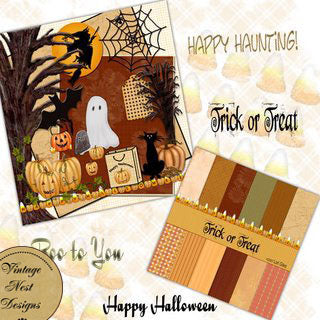 Kit d'illustration de scrapbooking numérique - Farce ou friandise