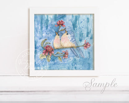 Digital Print Two Tweets No.1 Watercolor Painting Instant Download