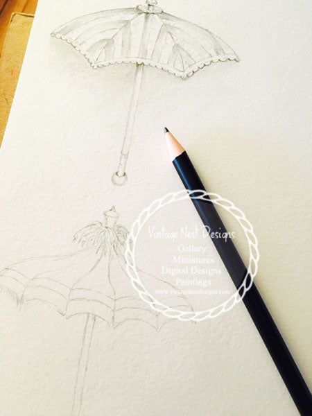 Parapluies N°1 Crayon Dessin Impression Numérique Scrapbooking