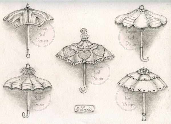 Parapluies N°1 Crayon Dessin Impression Numérique Scrapbooking