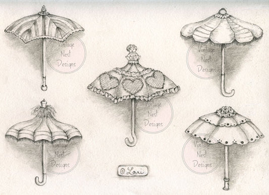 Umbrellas No.1 Pencil Drawing Digital Print Scrapbooking