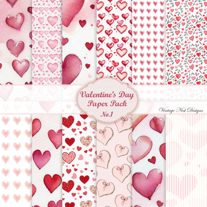 Digital Print Valentine's Day Paper Pack No.1 Scrapbooking Instant Download