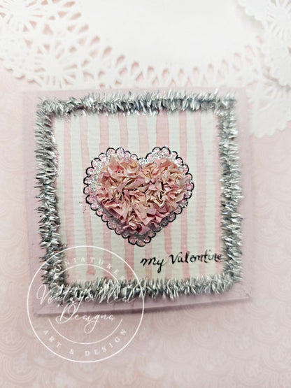 Doll Miniature Decor Valentine Heart No.5 Pink Wooden Framed Art