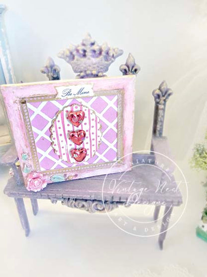 Miniature Valentine Heart No.7 Pink Wooden Framed Art Diorama Shadow Box