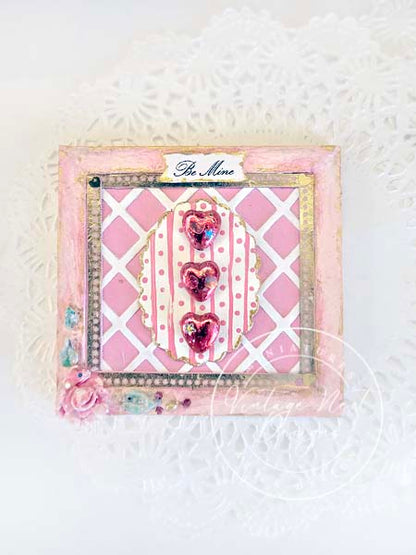 Miniature Valentine Heart No.7 Pink Wooden Framed Art Diorama Shadow Box