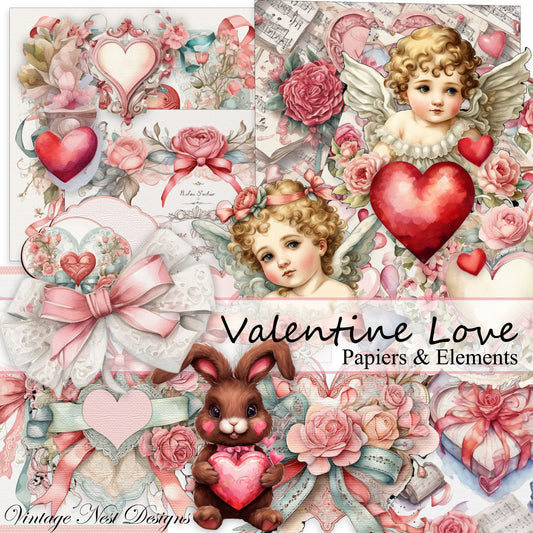 Valentine Love No.1 Kit Digital Prints Illustration Instant Download