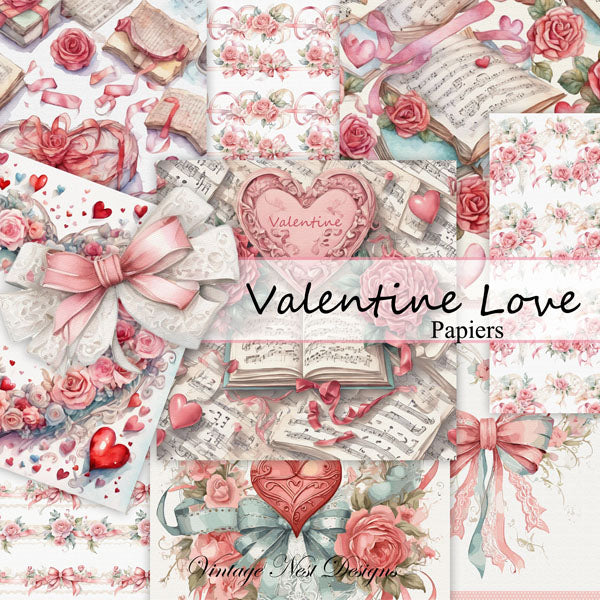 Valentine Love No.1 Kit Digital Prints Illustration Instant Download