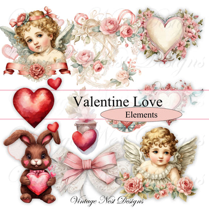 Valentine Love No.1 Kit Digital Prints Illustration Instant Download