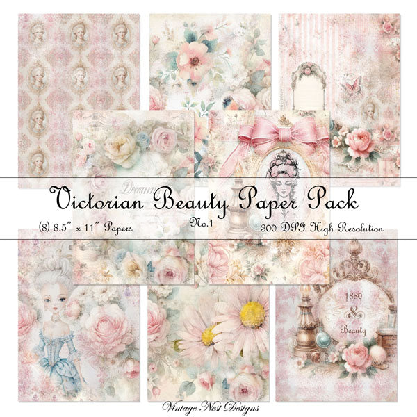 Victorian Beauty Paper Pack No.1 Digital Prints Illustration Scrapbooking