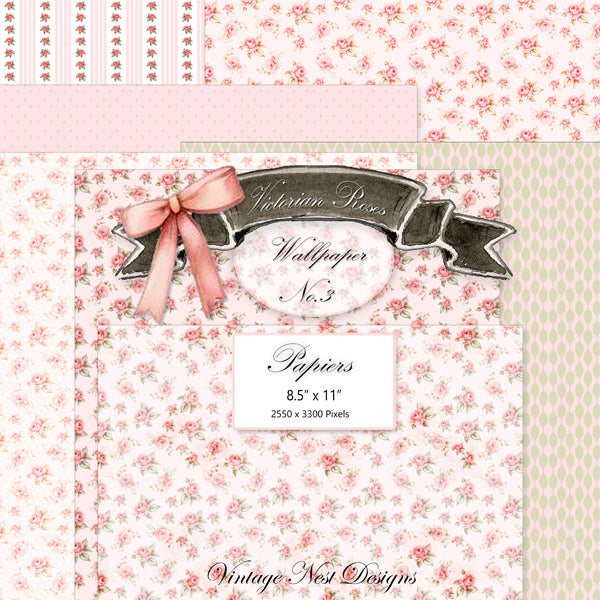 Fonds d'écran Roses victoriennes No.3 Illustrations numériques pour scrapbooking et journaux intimes