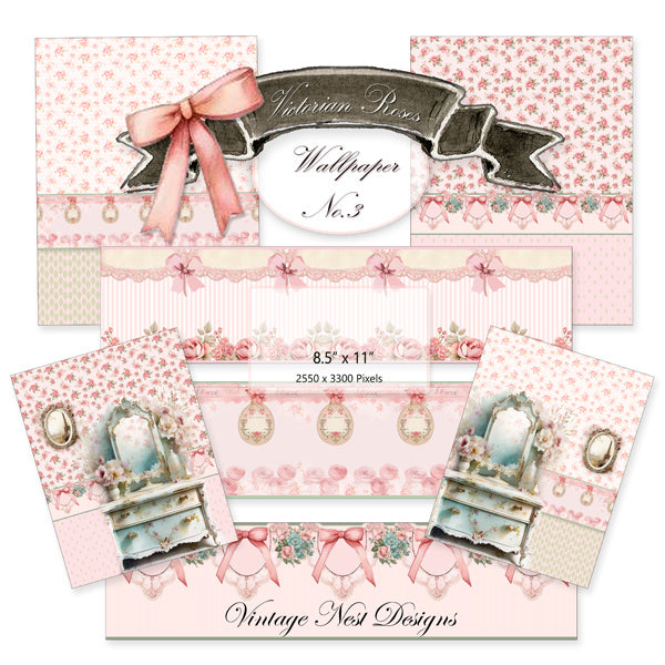 Fonds d'écran Roses victoriennes No.3 Illustrations numériques pour scrapbooking et journaux intimes