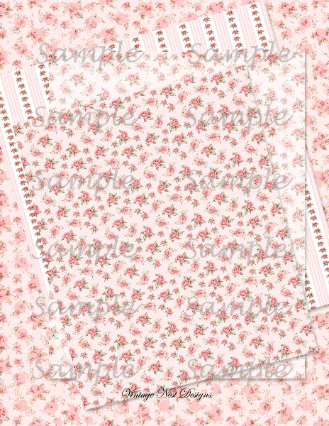 Stack of floral patterned paper with 'Sample' text overlay