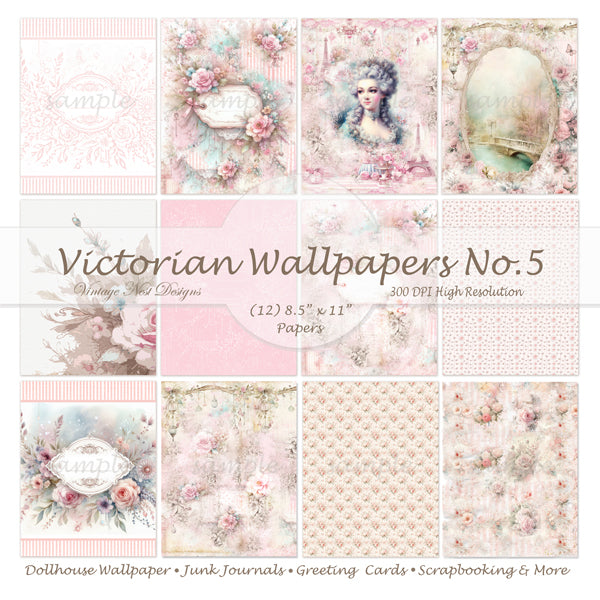 Digital Prints Victorian Roses Wallpaper No.5 Illustration Scrapbooking