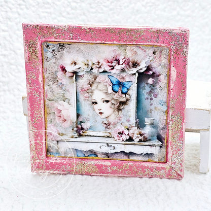 Miniature Victorian Woman No.3-1 Pink Wood Frame Dollhouse Wall Decor 1:12 Scale