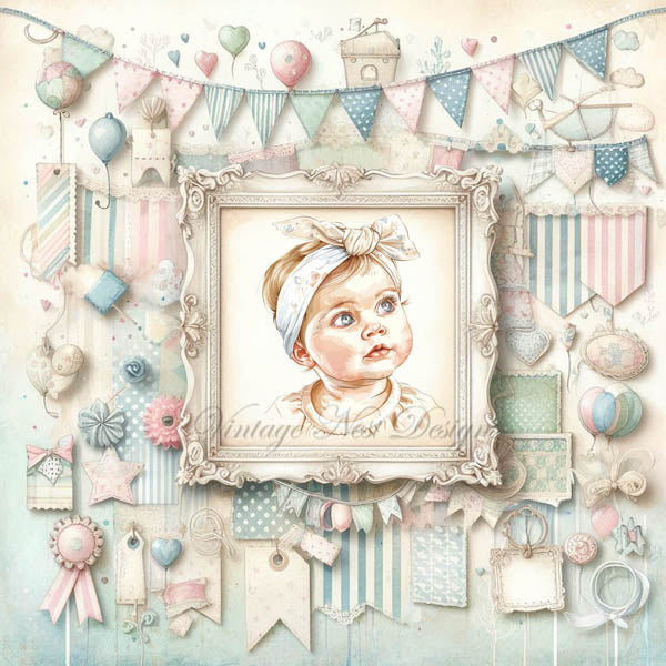 Digital Prints Vintage Love Baby Pages No.1 Illustration Instant Download