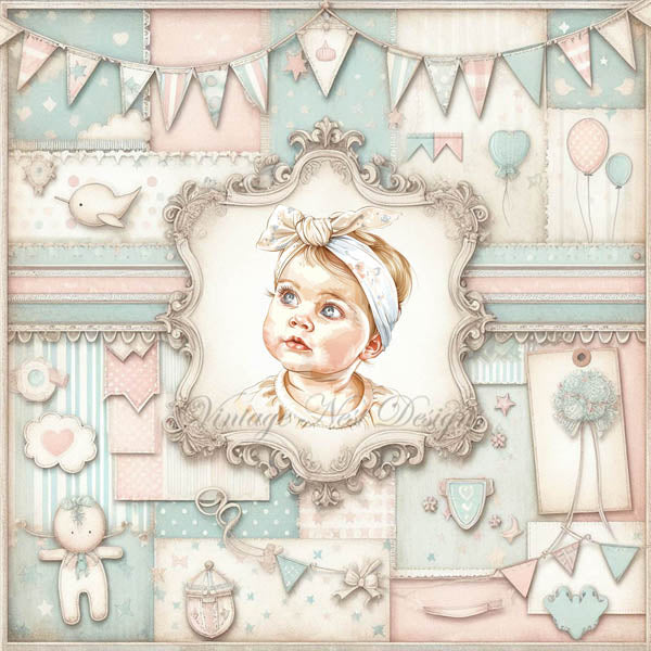 Digital Prints Vintage Love Baby Pages No.1 Illustration Instant Download