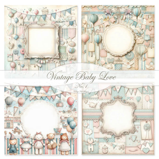 Digital Prints Vintage Love Baby Pages No.1 Illustration Instant Download