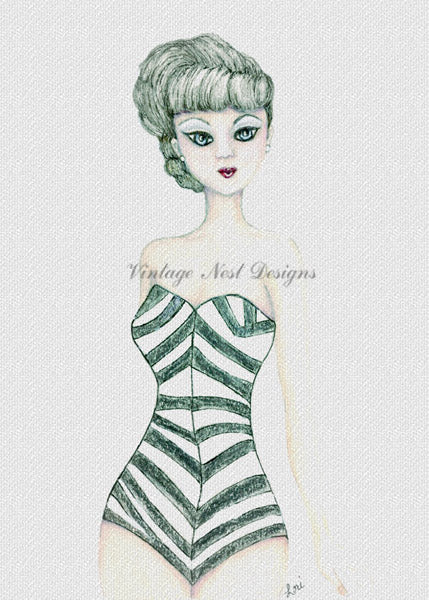 Digital Print Barbie No.7:1 Watercolor Painting Instant Download
