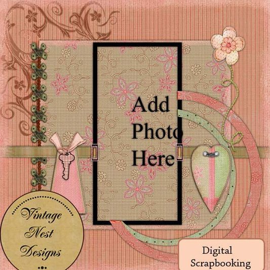 Illustration numérique de scrapbooking "Vintage Blush Quick Page n°2"
