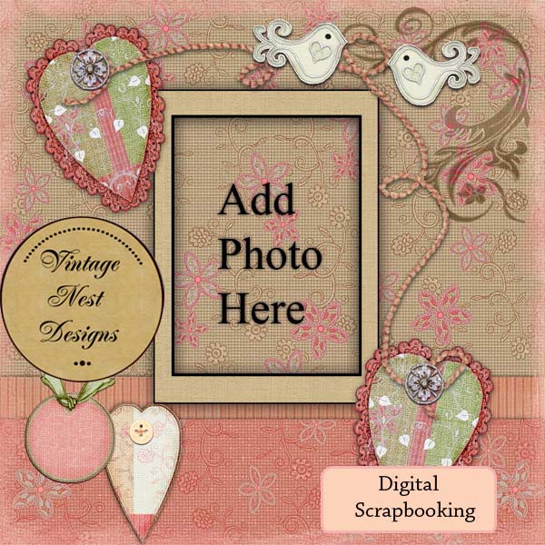 Digital Scrapbooking Vintage Blush Quick Page No.3 Instant Download