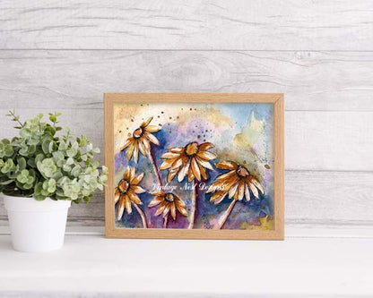 Digital Print Cone Flowers No.1 ACEO Watercolor Painting Instant Download