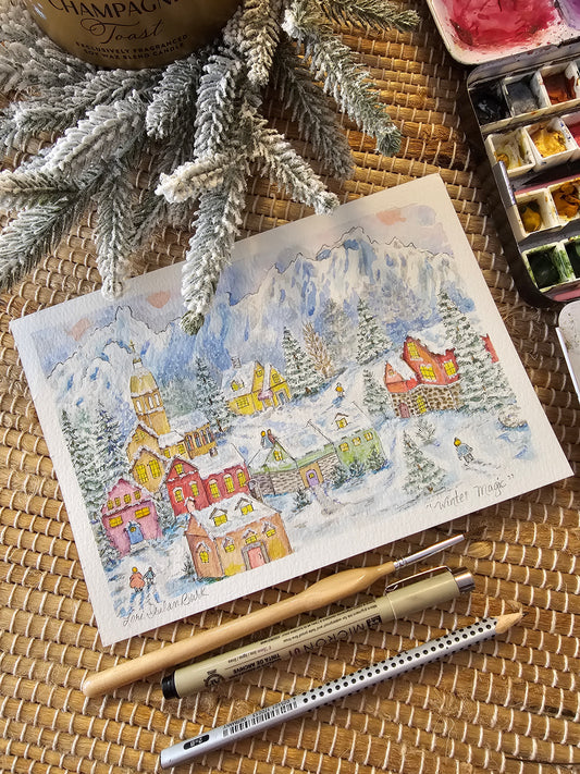 Winter Magic Watercolor Painting Original Art