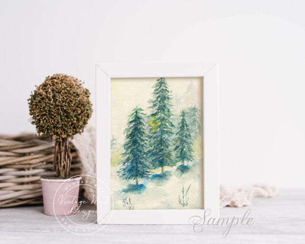 Digital Print Winter Pines No.1 Watercolor Painting Instant Download