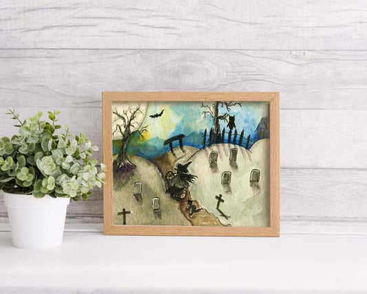 Digital Print Witch in the Cemetery No.1 ACEO Watercolor Painting