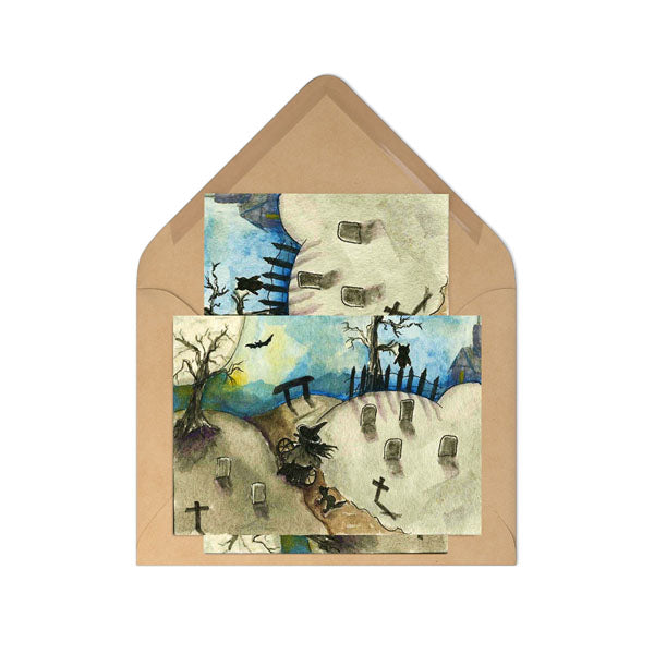 Digital Print Witch in the Cemetery No.1 ACEO Watercolor Painting