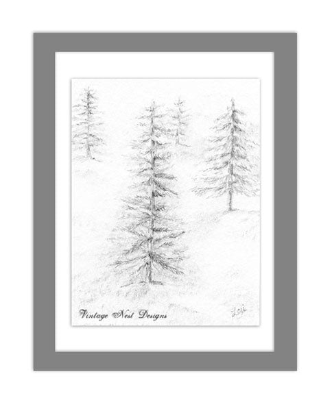 Digital Print Woodlands No.1 Pencil Drawing Instant Download
