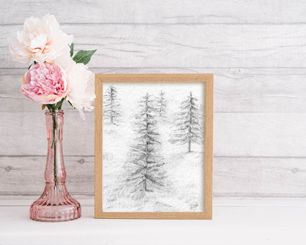 Digital Print Woodlands No.1 Pencil Drawing Instant Download
