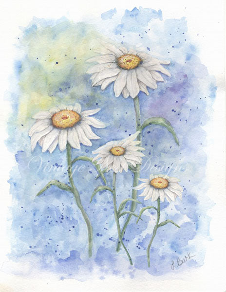 Digital Print Daisies No.2 Watercolor Painting