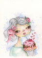 Digitaldruck Valentine Girl Nr. 2 Aquarell Sofort-Download