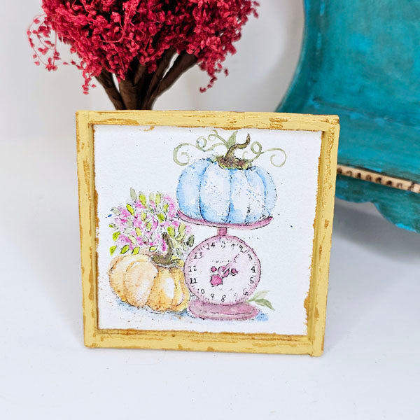 Miniature Pumpkins on a Scale No.1:3 Handmade for Dollhouse Wooden Framed Art