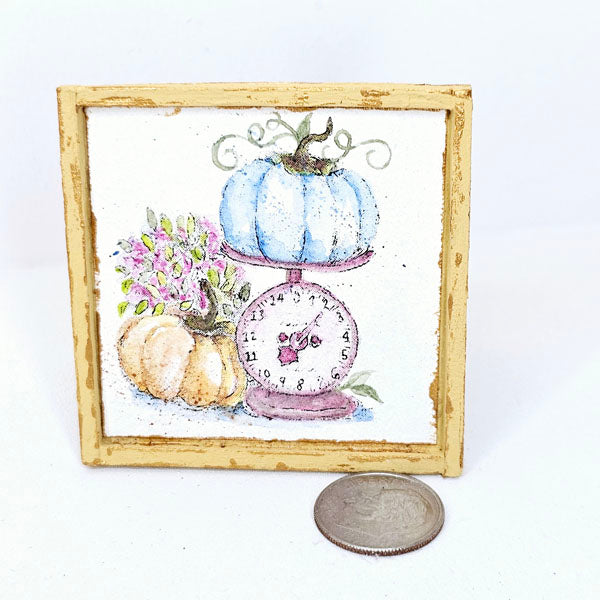 Miniature Pumpkins on a Scale No.1:3 Handmade for Dollhouse Wooden Framed Art